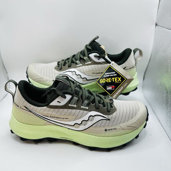 Saucony Peregrine 13 GTX Low Trail Running Shoes S20841-30 Dust/Green Men’s 7.5 - Picture 1 of 8